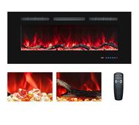 Benrocks 36 in / 92cm Electric Fireplace Insert, Recessed or Wall Mounted, 13 Flame & Fuel Bed Colors, Thermostat, Remote & Touch Screen, Timer, Log & Crystal, 750W/1500W Heater