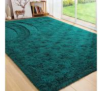 BENRON Living Room Area Rug - Teal Green Fluffy Shaggy Rug for Bedroom, Kids Room, Nursery - 4x6 Size, Memory Foam, Anti-Slip