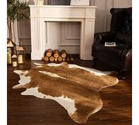 BENRON Premium Cowhide Accent Western Rug 4.6x5.2ft Faux Cow Hide Rustic Animal Print for Living Room Bedroom Leather Carpets Cowboy Cowgirl, Khaki Brown