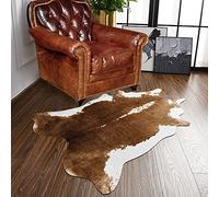 BENRON Small Cowhide Rug Accent Western Rug, 2.3x3.6ft Faux Animal Hide for Bedroom, Entryway, Kitchen, Hallway - Calf Hide Leather Carpet, Khaki Brown