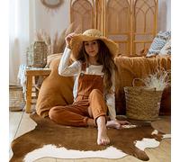 BENRON Small Cowhide Rug, Faux Cow Hide Rugs for Entryway Kitchen Hallyway Western Home Decor, Non Slip Cute Rug with Irregular Animal Skins and Hides, Khaki Brown, 2.9 x 3.9ft
