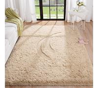 BENRON Soft Beige Fluffy Rug 4x6 Plush Rugs for Bedroom Living Room Dinning Table Kitchen, Non-Slipping and Washable, Light Tan Carpets for Kids Toddler Nursery Room