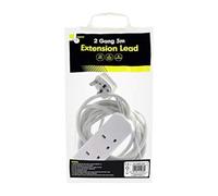Benross 45260 2-Way Extension Cable / 5 Metre Extension Lead / Ideal for Home, Office or Garden / 2 UK Plug Sockets / 240V AC, 13 Amps / White Colour Cable