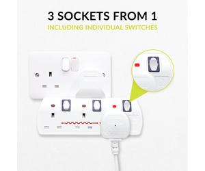 Benross 45610 Premium 3-Way Wall Adaptor Socket with Individual Switches & Surge Protection (UK Plug)