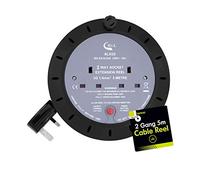 Benross 45630 5m Cable Reel Extension Lead / 2-Way Extension Cable/Ideal for Home, Office or Commercial/Safety Cut-Off Switch / 2 UK Plug Sockets / 240V AC, 10 Amps