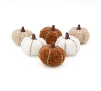 Benross 6 Soft Teddy Fabric Autumn Pumpkin Set in Autumnal Neutral Colours | Mini Decorative 6cm Plush Velvet Pumpkins for Autumn & Thanksgiving Décor, Cosy Autumn Table & Home Ornaments