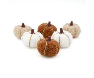 Benross 6 Soft Teddy Fabric Autumn Pumpkin Set in Autumnal Neutral Colours | Mini Decorative 6cm Plush Velvet Pumpkins for Autumn & Thanksgiving Décor, Cosy Autumn Table & Home Ornaments