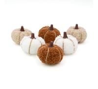 Benross 6 Soft Teddy Fabric Pumpkins in Autumnal Neutral Colours / 6cm Decorative Pumpkins for Cosy Autumn Home Décor 85069