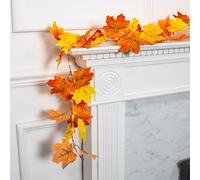 Benross Autumn Maple Leaf Garland With 40 Warm White LED Lights | 2.3m Battery Operated Artificial Maple Autumn Leaves Light Decorations, Halloween & Thanksgiving Seasonal Décor