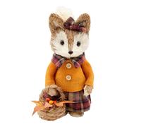 Benross Fox Straw Décor/Mr Fox or Mrs Fox Autumn Decoration/Handcrafted Woodland Figurine in Tartan Outfits/Rustic Fox Ornament for Seasonal Displays (Mrs Fox)