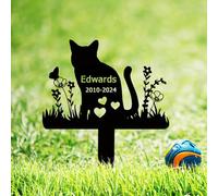 BeNsil Personalized Metal Cat Memorial Stake Grave Marker,Custom Stars Moon Cat Grave Marker Outdoor,Personalized Cat Name Remembrance Yard Stake Pet in Heaven Loss of Cat Sympathy Gift