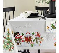 Benson Mills Believe Snowman Engineered Printed Jacquard Fabric Christmas Table Cloth, Christmas Tablecloth for All Winter and Holiday (60" x 104" Rectangular, Believe Snowman)