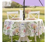 Benson Mills Floral Spring/Summer Heavyweight Fabric Outdoor Tablecloth with Umbrella Hole, Zippered Table Cloth for Round Tables, Picnic/Patio Table Covers (70" Round with Umbrella Hole, Antonia)