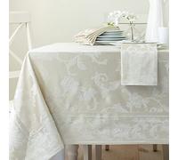 Benson Mills Harmony Scroll Woven Damask Fabric Tablecloth, Everyday, Parties, Special Occasions, Weddings and Holiday Table Cloth (60" X 144" Rectangular, Birch)