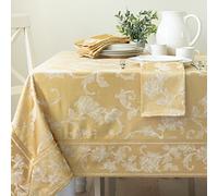 Benson Mills Harmony Scroll Woven Damask Fabric Tablecloth, Everyday, Parties, Special Occasions, Weddings and Holiday Table Cloth (60" X 120" Rectangular, Gold)