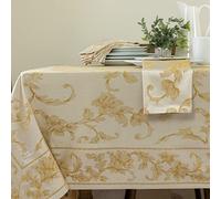 Benson Mills Harmony Scroll Woven Damask Fabric Tablecloth, Everyday, Parties, Special Occasions, Weddings and Holiday Table Cloth (60" X 144" Rectangular, Silver - Gold)