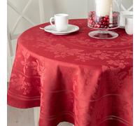 Benson Mills Holiday Elegance Heavyweight Engineered Jacquard Fabric Table Cloth, Holiday, Winter and Christmas Tablecloth (Dark Red, 70" Round)