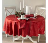 Benson Mills Ravenna Yarn Dyed Jacquard Heavyweight Fabric Table Cloth, Everyday, Parties, Weddings, Holiday, Winter and Christmas Tablecloth (70" Round, Red)
