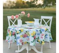 Benson Mills Spillproof Spring/Summer Durable Heavyweight Fabric Indoor Outdoor Tablecloth, Outdoor Washable Table Cloth for Round Tables, Picnic/Patio Table Covers (70" Round, Lemon Bouquet)