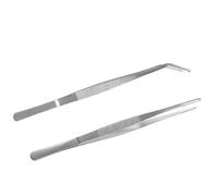 Bent Blunt Tweezers 25cm/9.84in Stainless Steel Professional Non-Slip Long Straight and Angled Tweezers Set for Aquatic Pets or Corals and Crafting Cooking Repairing,2Pcs
