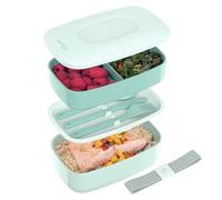 Bentgo Classic - Adult Bento Box, All-in-One Stackable Lunch Box Container with 3 Compartments, Plastic Utensils, and Nylon Sealing Strap, BPA Free Food Container (Coastal Aqua)