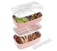 Bentgo Classic - Adult Bento Box, Stackable 3-Compartment Lunch Box with Removable Utensil Set and Sealing Strap, BPA-Free, Food Container Ideal for Meal Prep, Work, and On the Go (Blush Marble)