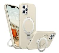 BENTIACC Liquid Silicone Case for iPhone 13 Pro, Magnetic Rugged Stand Ring, 4-Layer Shockproof Protective Case with Soft Microfibre Lining, Scratch Resistant (White)