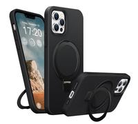 BENTIACC Liquid Silicone Case for iPhone 13 Pro Max, Magnetic Rugged Stand Ring, 4-Layer Shockproof Protective Case with Soft Microfibre Lining, Scratch Resistant (Black)