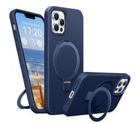 BENTIACC Liquid Silicone Case for iPhone 13 Pro Max, Magnetic Rugged Stand Ring, 4-Layer Shockproof Protective Case, Soft Microfibre Lining Scratch Resistant (Blue)