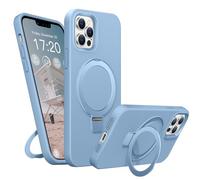 BENTIACC Liquid Silicone Case for iPhone 13 Pro Max, Magnetic Rugged Stand Ring, 4-Layer Shockproof Protective Case with Soft Microfibre Lining, Scratch Resistant (Light Blue)