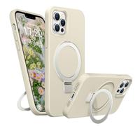 BENTIACC Liquid Silicone Case for iPhone 13 Pro Max, Magnetic Rugged Stand Ring, 4-Layer Shockproof Protective Case, Soft Microfibre Lining Scratch Resistant (White)