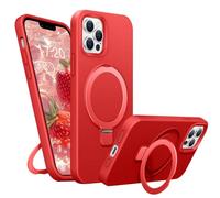 BENTIACC Liquid Silicone Case for iPhone 13 Pro Max, Magnetic Rugged Stand Ring, 4-Layer Shockproof Protective Case with Soft Microfibre Lining, Scratch Resistant (Red)