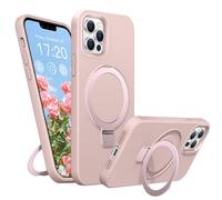 BENTIACC Liquid Silicone Case for iPhone 13 Pro Max, Magnetic Rugged Stand Ring, 4-Layer Shockproof Protective Case with Soft Microfibre Lining, Scratch Resistant (Pink)