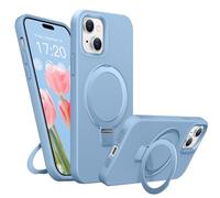 BENTIACC Liquid Silicone Case for iPhone 14/13, Magnetic Rugged Stand Ring, 4-Layer Shockproof Protective Case with Soft Microfibre Lining, Scratch Resistant (Light Blue)