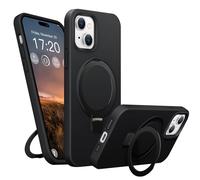 BENTIACC Liquid Silicone Case for iPhone 14/13, Magnetic Rugged Stand Ring, 4-Layer Shockproof Protective Case with Soft Microfibre Lining, Scratch Resistant (Black)