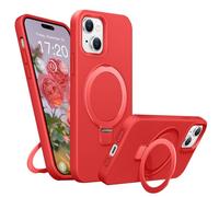BENTIACC Liquid Silicone Case for iPhone 14/13, Magnetic Rugged Stand Ring, 4-Layer Shockproof Protective Case with Soft Microfibre Lining, Scratch Resistant (Red)