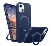 BENTIACC Liquid Silicone Case for iPhone 14/13, Magnetic Rugged Stand Ring, 4-Layer Shockproof Protective Case with Soft Microfibre Lining, Scratch Resistant (Blue)