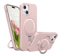 BENTIACC Liquid Silicone Case for iPhone 14/13, Magnetic Rugged Stand Ring, 4-Layer Shockproof Protective Case with Soft Microfibre Lining, Scratch Resistant (Pink)