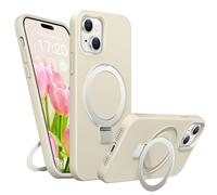 BENTIACC Liquid Silicone Case for iPhone 14/13, Magnetic Rugged Stand Ring, 4-Layer Shockproof Protective Case with Soft Microfibre Lining, Scratch Resistant (White)