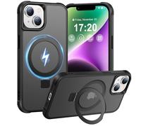 BENTIACC Magnetic Ring Stand Case for iPhone 13/14-120° rotatable Stand, N52 Magnet, Non-Slip, Matt Transparent Back, Easy to Clean, Shockproof, Military Standard Drop Protection (Black)