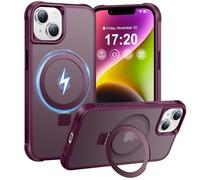 BENTIACC Magnetic Ring Stand Case for iPhone 13/14-120° rotatable Stand, N52 Magnet, Non-Slip, Matt Transparent Back, Easy to Clean, Shockproof, Military Standard Drop Protection (Wine Red)
