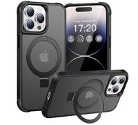 BENTIACC Magnetic Ring Stand Case for iPhone 14 Pro Max - 120° rotatable Stand, N52 Magnet, Non-Slip, Matt Transparent Back, Easy to Clean, Shockproof, Military Standard Drop Protection (Black)