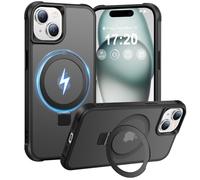 BENTIACC Magnetic Ring Stand Case for iPhone 15-120° rotatable Stand, N52 Magnet, Non-Slip, Matt Transparent Back, Easy to Clean, Shockproof, Military Standard Drop Protection (Black)