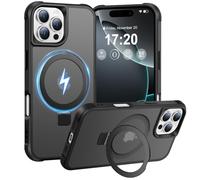 BENTIACC Magnetic Ring Stand Case for iPhone 16 Pro Max - 120° rotatable Stand, N52 Magnet, Non-Slip, Matt Transparent Back, Easy to Clean, Shockproof, Military Standard Drop Protection (Black)