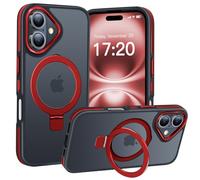 BENTIACC Magnetic Stand Case for iPhone 16, Red | Military Drop Protection, Shockproof Anti-Fingerprint Matte Phone Case with Ring, Hands-free Cover for Video Work