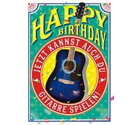 bentino Birthday Card XL with "Guitar" for Playing Yourself, Playing on the Guitar the Song Happy Birthday", DIN A4 Set with Envelope, Greeting Card with Music