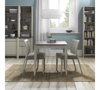 Bentley Designs Bergen Grey Washed Oak 2 to 4 Seater Extending Dining Table with 2 Low Slatted Back Titanium Fabric Chairs