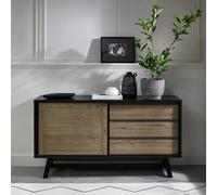 Bentley Designs Camden Wide Sideboard Weathered Oak Peppercorn 3 Drawers Cupboard Shelf Solid Wood Storage Unit