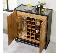 Bentley Designs Greenwich Led Drinks Cabinet With Oak Marquetry Doors, Glass Shelves, Bottle Storage & Mirror Back
