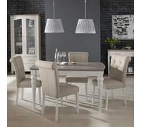 Bentley Designs Montreux Grey Washed Oak and Soft Grey 4 to 6 Seater Extending Dining Table with 4 Upholstered Pebble Grey Fabric Chairs